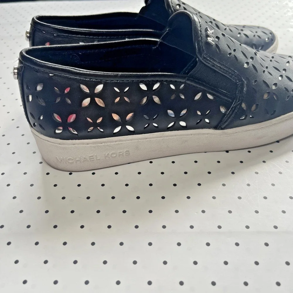 Michael Kors Slip On Sneakers Black Floral Cutout Platform Casual Shoes 8M